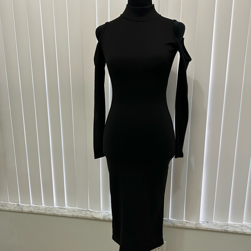 Club L Women Solid Long Sleeve Back Zipper Tight Dress cold shoulder